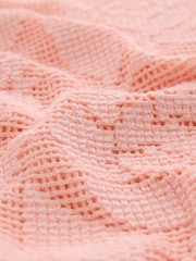 Coral Pink Floral Crochet Short Sleeve Crew Neck T-Shirt - Image 8 of 8