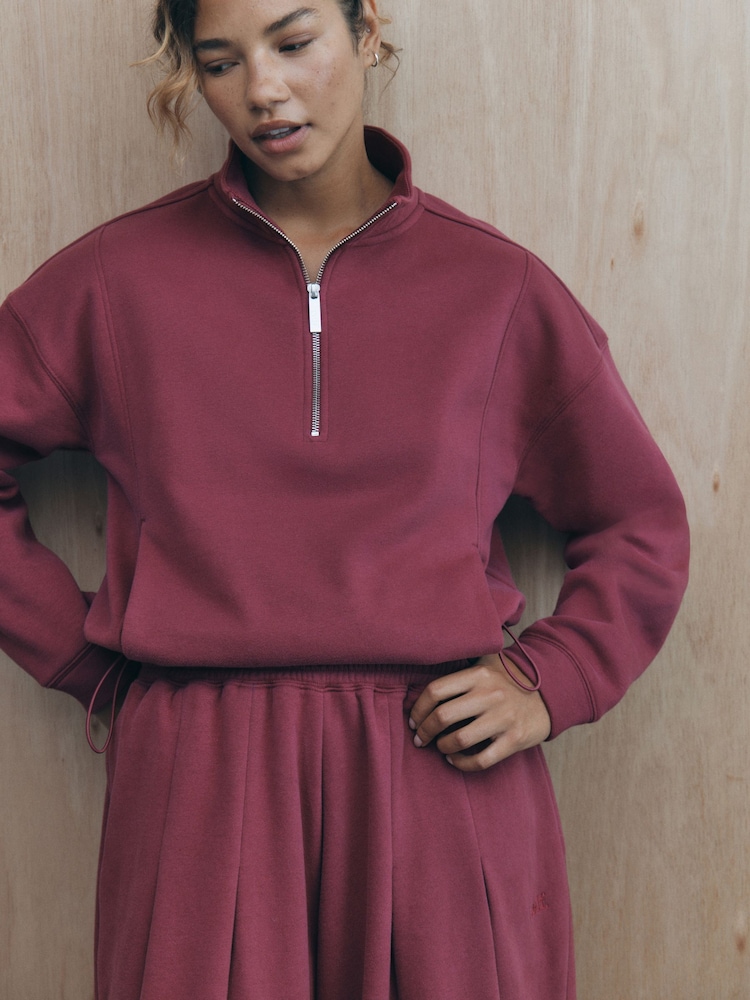 self. Burgundy Red Half Zip Sweatshirt - Image 1 of 10