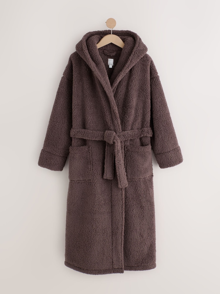 Chocolate Brown Teddy Long Dressing Gown - Image 1 of 3 Chocolate Brown Teddy Long Dressing Gown - Image 1 of 3