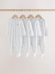 White Mini Safari Animals 4 Pack Baby Sleepsuits (0-2yrs) - Image 1 of 7
