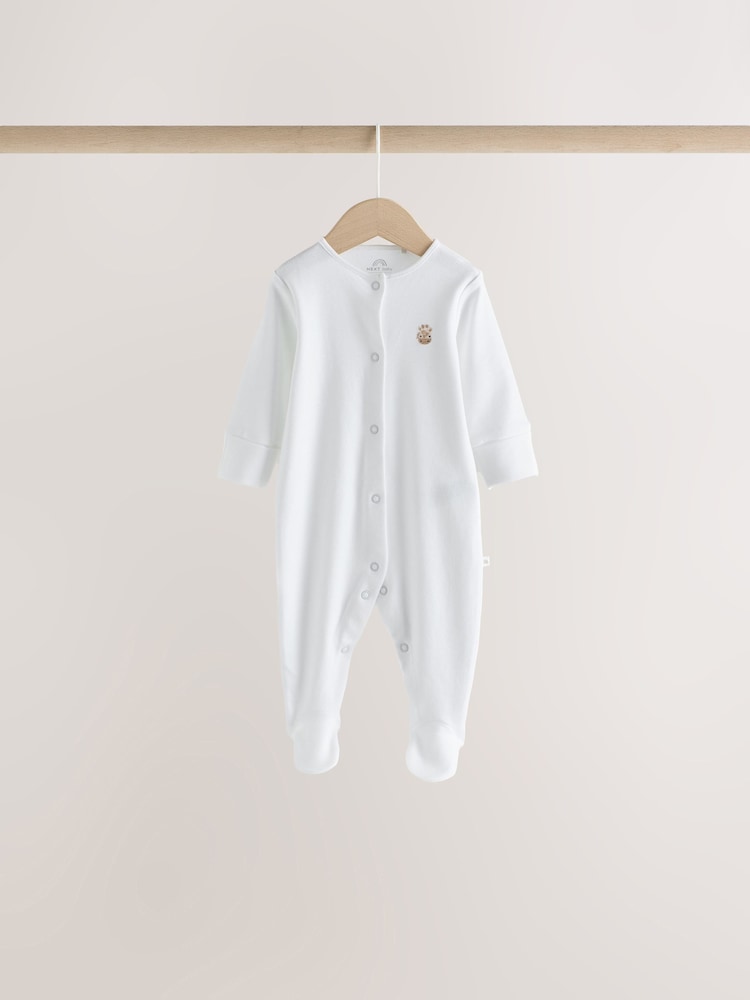 White Mini Safari Animals 4 Pack Baby Sleepsuits (0-2yrs) - Image 2 of 7 White Mini Safari Animals 4 Pack Baby Sleepsuits (0-2yrs) - Image 2 of 7