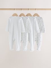 White Mini Safari Animals 4 Pack Baby Sleepsuits (0-2yrs) - Image 6 of 7