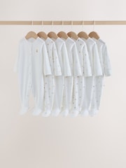 White Mini Safari Animals 7 Pack Baby Sleepsuits (0-2yrs) - Image 1 of 14