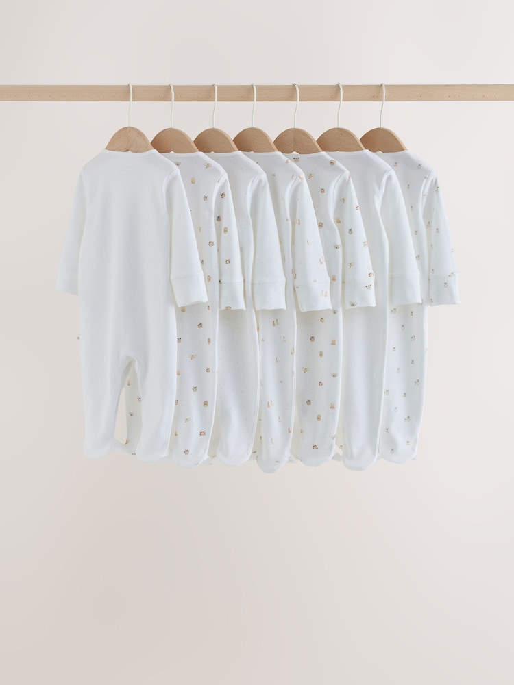 White Mini Safari Animals 7 Pack Baby Sleepsuits (0-2yrs) - Image 2 of 14