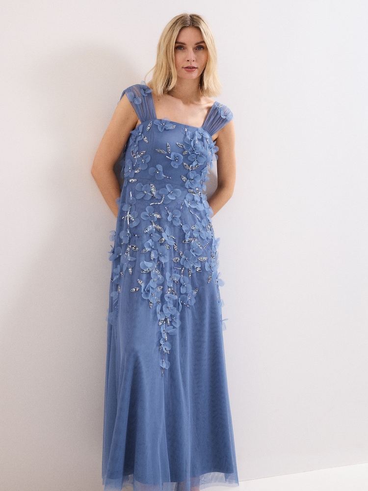 blue petite formal dress Phase Eight Women's Azera Beaded Midi Blue LowStock:43318938894387