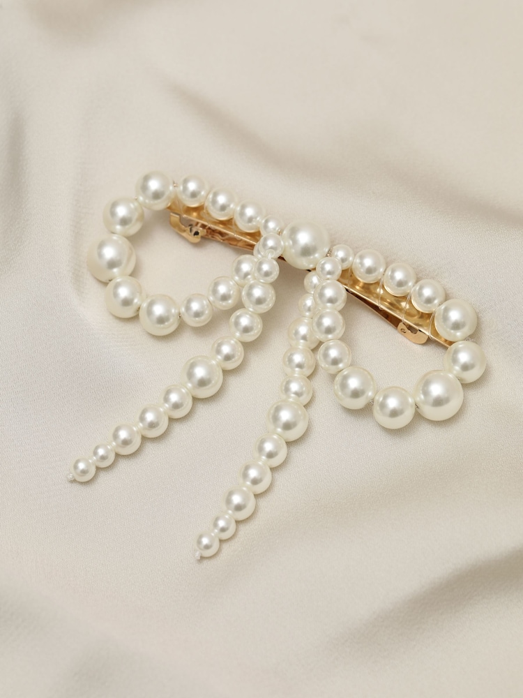 Jon Richard Gold Pearl Bow Hair Clip - Image 1 of 1