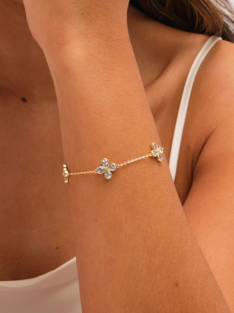 Jon Richard Gold Tone Crystal Delicate Flower Bracelet - Image 3 of 3