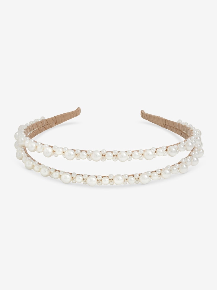 Jon Richard Cream Pearl Double Row Headband - Image 1 of 3 Jon Richard Cream Pearl Double Row Headband - Image 1 of 3