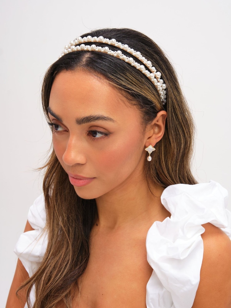 Jon Richard Cream Pearl Double Row Headband - Image 2 of 3 Jon Richard Cream Pearl Double Row Headband - Image 2 of 3
