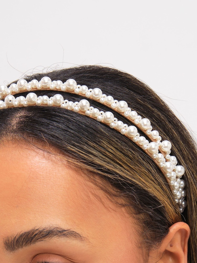 Jon Richard Cream Pearl Double Row Headband - Image 3 of 3 Jon Richard Cream Pearl Double Row Headband - Image 3 of 3