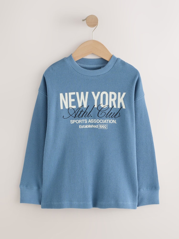 Blue Texture Long Sleeve Heavyweight Varsity T-Shirt (3-16yrs) - Image 1 of 4 Blue Texture Long Sleeve Heavyweight Varsity T-Shirt (3-16yrs) - Image 1 of 4