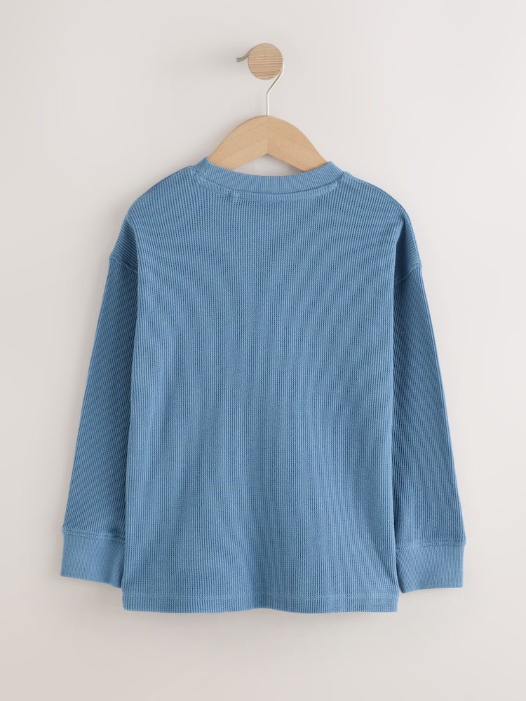 Blue Texture Long Sleeve Heavyweight Varsity T-Shirt (3-16yrs) - Image 2 of 4 Blue Texture Long Sleeve Heavyweight Varsity T-Shirt (3-16yrs) - Image 2 of 4