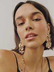 Gold Tone Floral Statement Earrings - Image 1 of 6