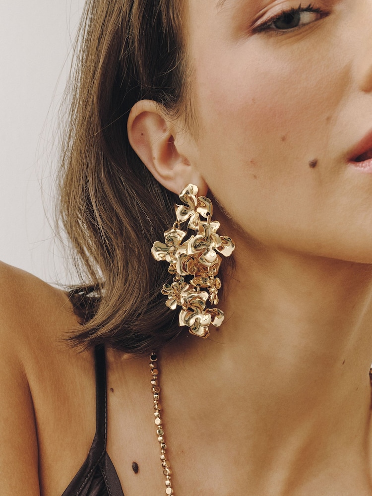 Gold Tone Floral Statement Earrings - Image 2 of 6