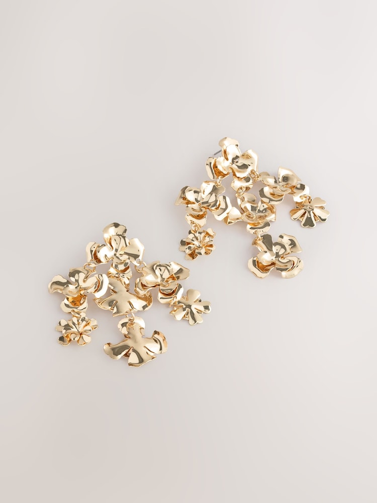 Gold Tone Floral Statement Earrings - Image 6 of 6