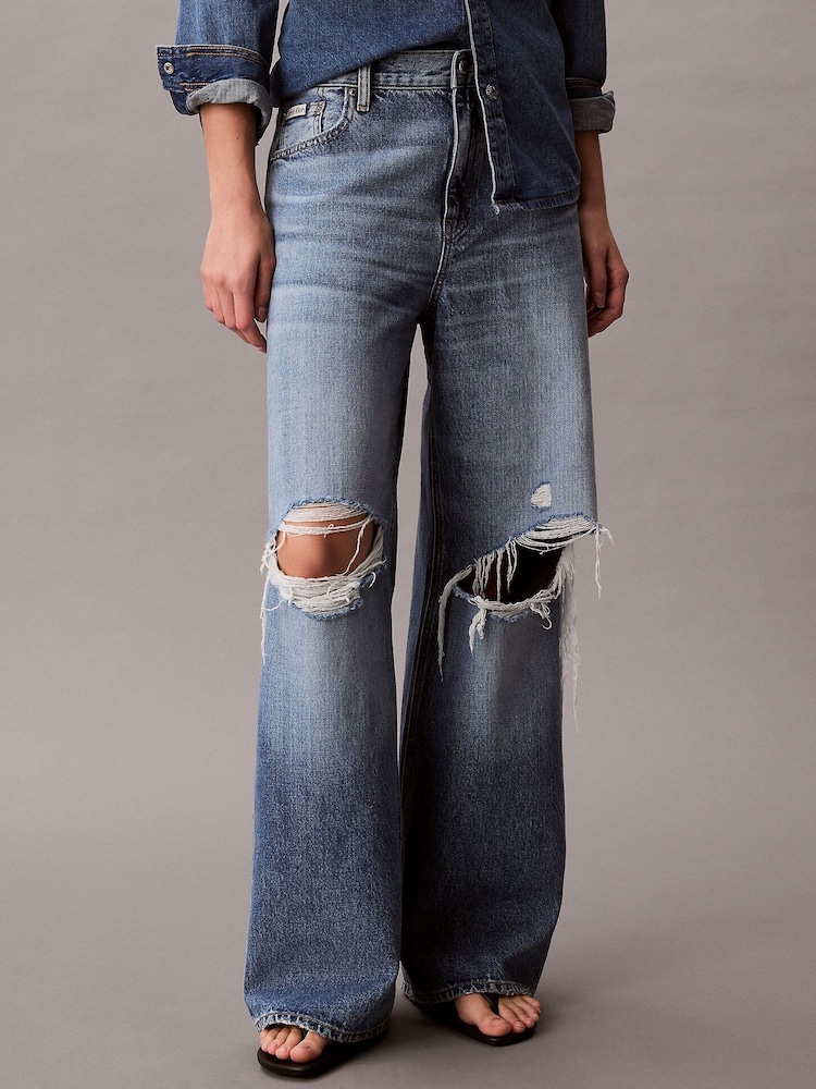 Calvin Klein Jeans Low Rise Distressed Baggy Blue Jeans - Image 6 of 6