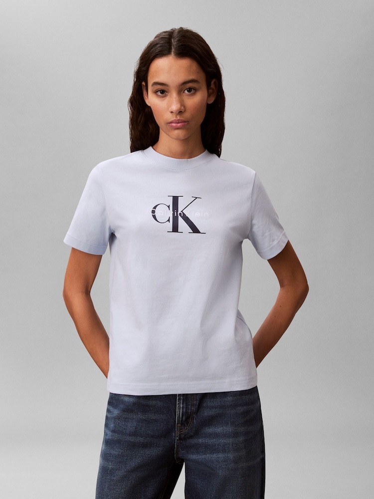Calvin Klein Blue Monogram Logo T-Shirt - Image 2 of 5