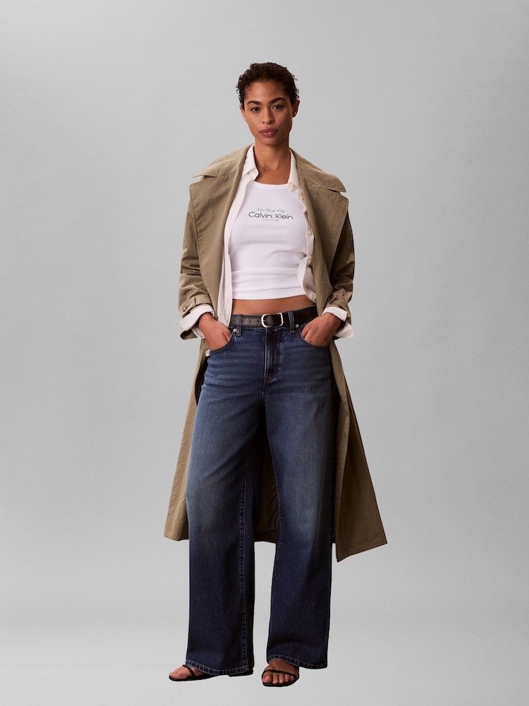 Calvin Klein White Slim Ribbed Cotton Tank Top - Image 2 of 5