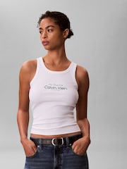 Calvin Klein White Slim Ribbed Cotton Tank Top - Image 3 of 5
