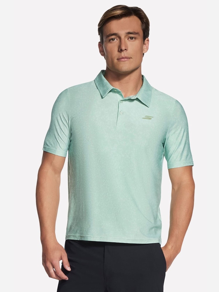 Skechers Green Go Dri All Day Printed Polo Shirt - Image 1 of 3 Skechers Green Go Dri All Day Printed Polo Shirt - Image 1 of 3
