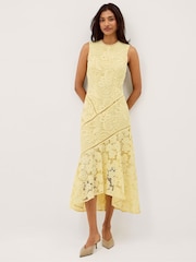Monsoon Yellow Gianna Sleeveless Lace Midi Dress - Image 1 of 5