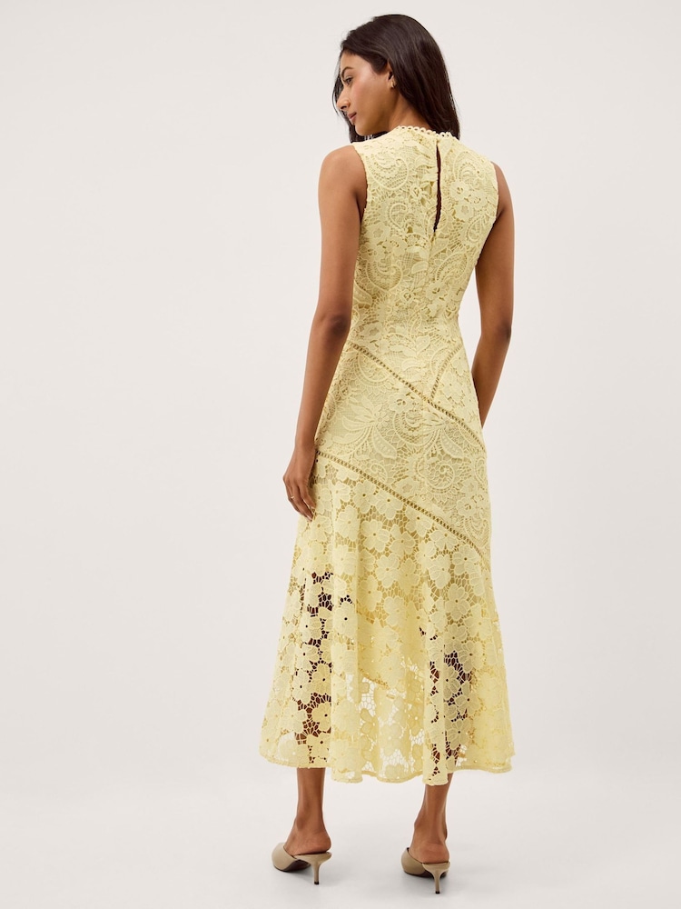 lace midi dress yellow Open Back Lace Midi Dress in Yellow