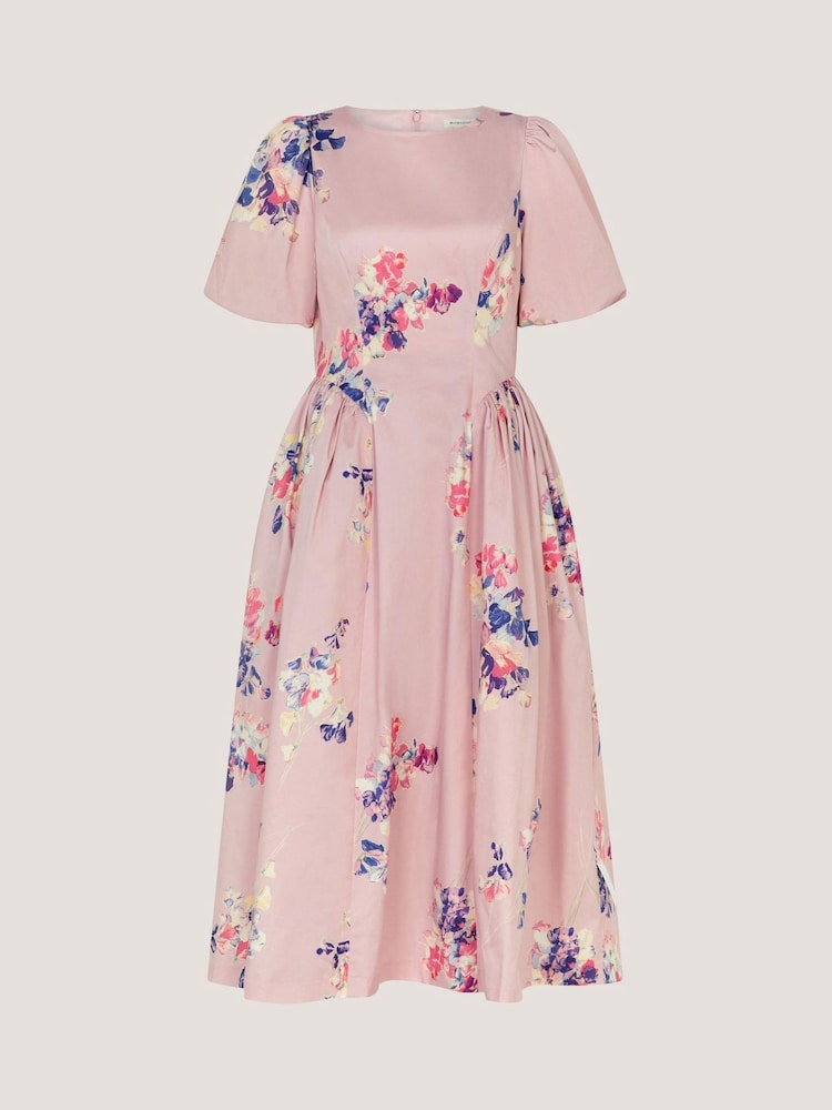 Monsoon Pink Amber Puff Sleeve Floral Midi Dress - Image 5 of 5