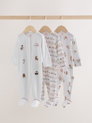 White Baby Christmas Sleepsuits 3 Pack (0mths-2yrs) - Image 1 of 14