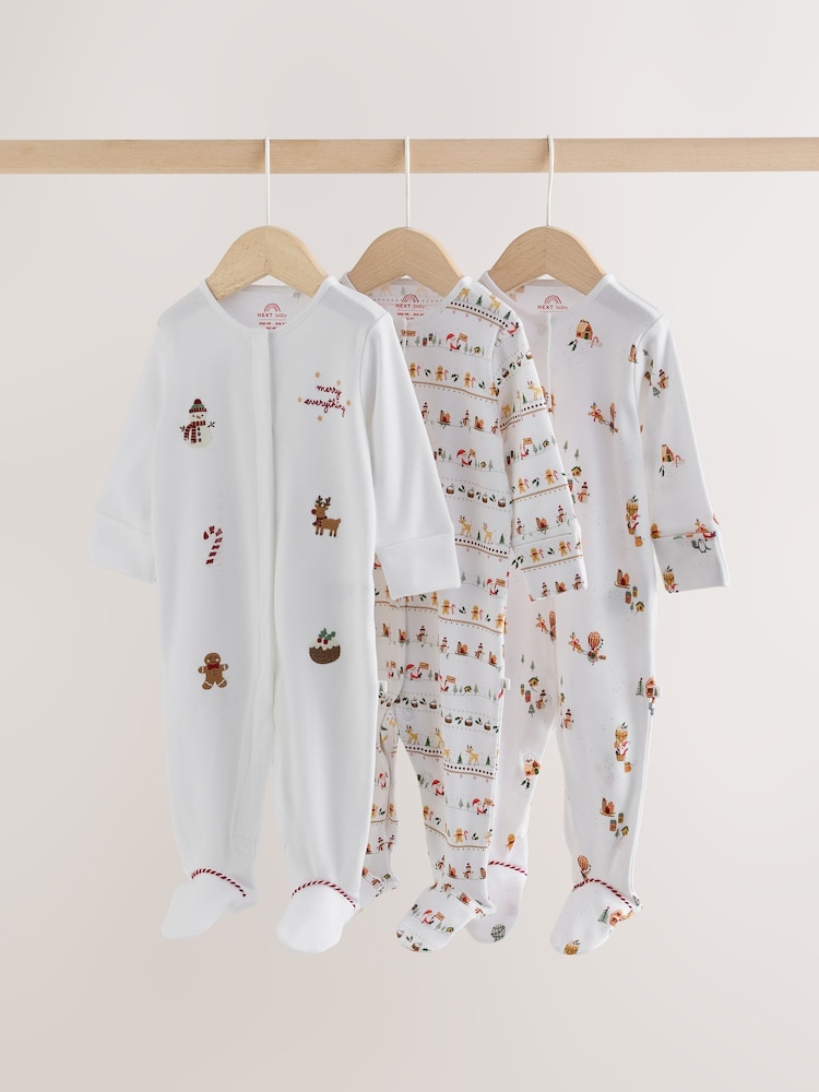 White Baby Christmas Sleepsuits 3 Pack (0mths-2yrs) - Image 1 of 14