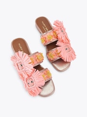 Kurt Geiger London Pink Raffia Buckle Flat Sandals - Image 2 of 4