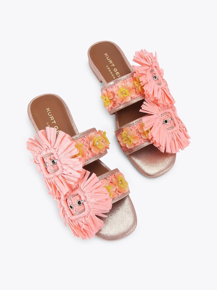 Kurt Geiger London Pink Raffia Buckle Flat Sandals - Image 2 of 4 Kurt Geiger London Pink Raffia Buckle Flat Sandals - Image 2 of 4