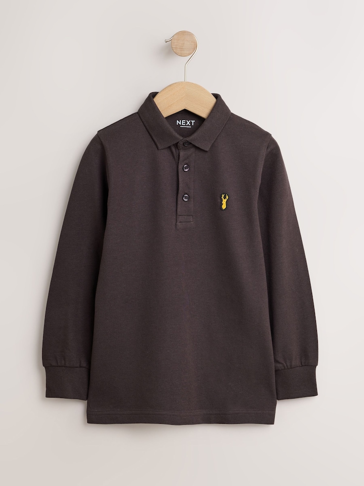 Chocolate Brown Stag Long Sleeve Polo Shirt (3-16yrs) - Image 1 of 4 Chocolate Brown Stag Long Sleeve Polo Shirt (3-16yrs) - Image 1 of 4
