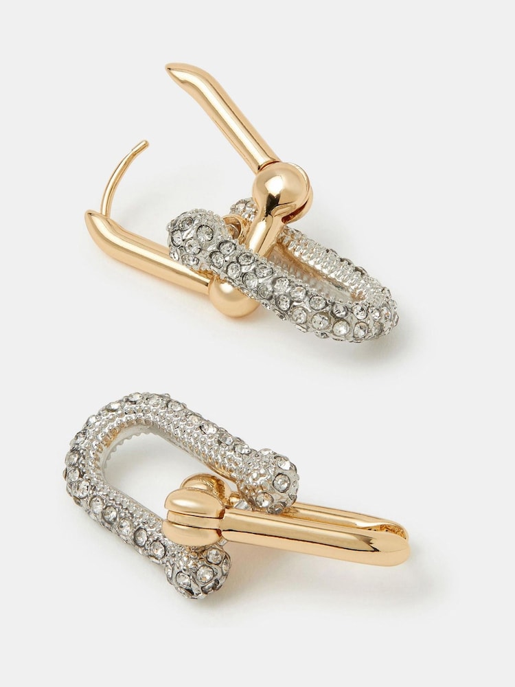 Accessorize Gold Tone Mixed Metal Carabiner Drop Earrings - Image 2 of 2