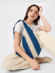 Accessorize Blue Macrame Tote Bag - Image 1 of 3