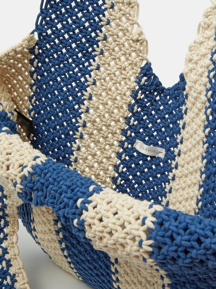 Accessorize Blue Macrame Tote Bag - Image 3 of 3