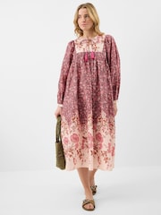 Accessorize Pink Floral Print Long Sleeve Midi Dress - Image 1 of 4