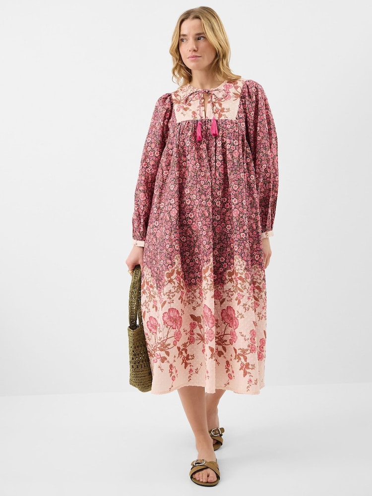Accessorize Pink Floral Print Long Sleeve Midi Dress - Image 1 of 4