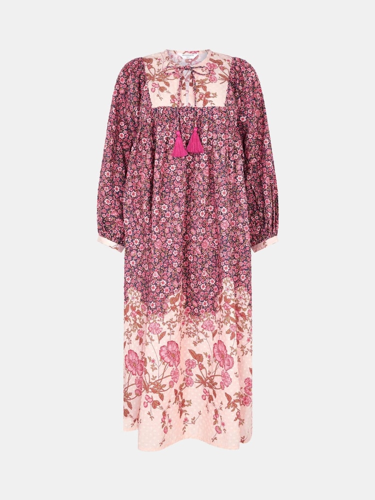 Accessorize Pink Floral Print Long Sleeve Midi Dress - Image 4 of 4