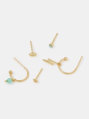 Accessorize Gold Tone 14ct Gold-Plated Celestial Stud & Hoop Earrings 5-Pack - Image 2 of 2