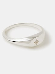 Accessorize Silver Tone Diamante Signet Ring - Image 1 of 2