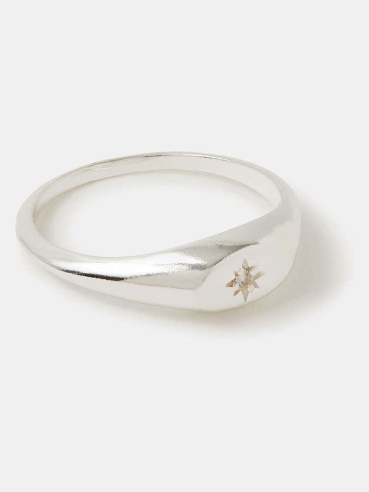 Accessorize Silver Tone Diamante Signet Ring - Image 1 of 2 Accessorize Silver Tone Diamante Signet Ring - Image 1 of 2