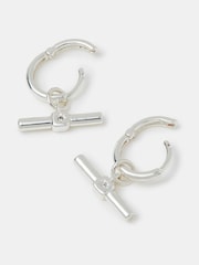 Accessorize Silver Tone T-Bar Charm Hoop Earrings - Image 1 of 2