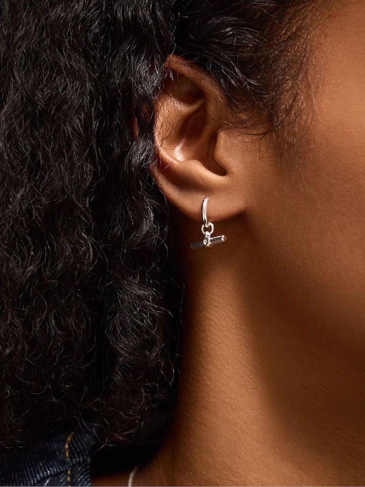 Accessorize Silver Tone T-Bar Charm Hoop Earrings - Image 2 of 2