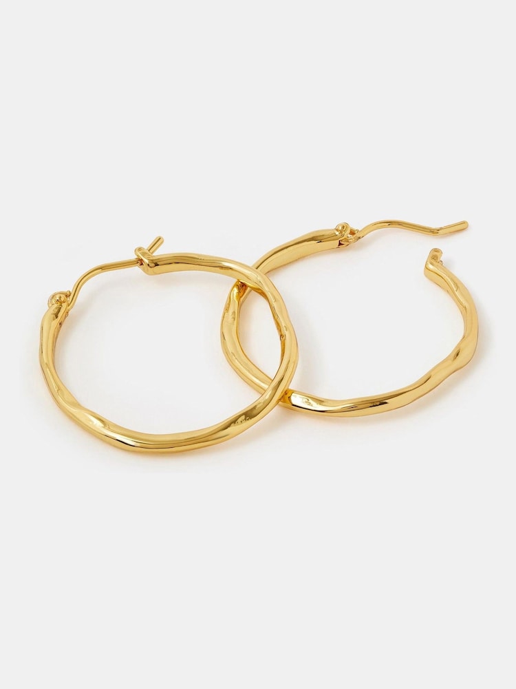 Accessorize Gold Tone Molten Hoop Earrings - Image 2 of 2 Accessorize Gold Tone Molten Hoop Earrings - Image 2 of 2