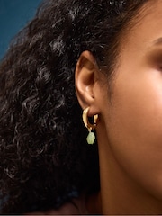 Accessorize Gold Tone 14ct Gold-Plated Green Aventurine Drop Hoop Earrings - Image 1 of 2