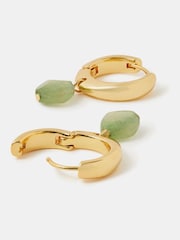 Accessorize Gold Tone 14ct Gold-Plated Green Aventurine Drop Hoop Earrings - Image 2 of 2