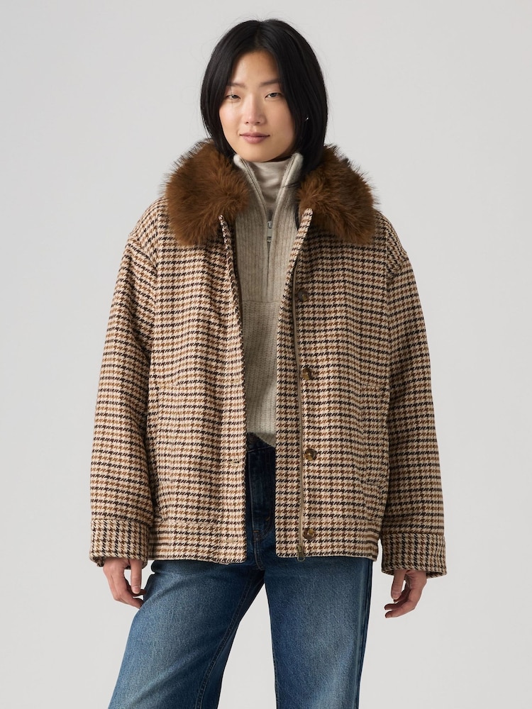 Levi's® Multi Billy Checked Faux-Fur Trimmed Coat - Image 1 of 5