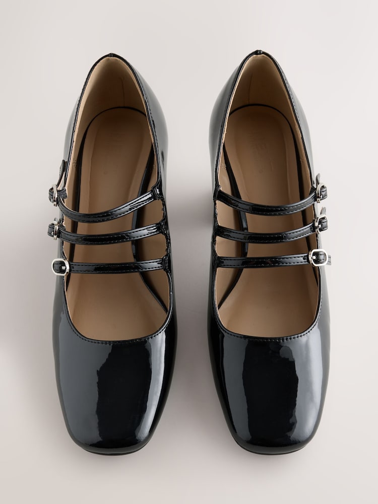 Black Forever Comfort® Tripple Strap Block Heels - Image 2 of 5 Black Forever Comfort® Tripple Strap Block Heels - Image 2 of 5