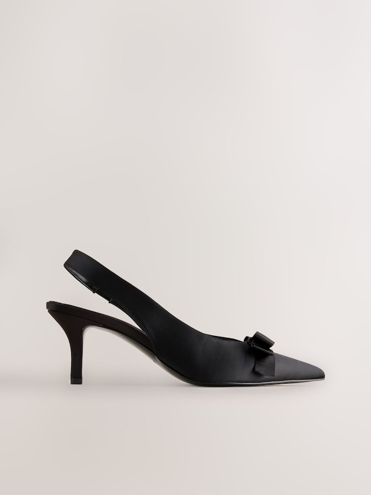 Black Forever Comfort® Satin Bow Slingback Heels - Image 1 of 6 Black Forever Comfort® Satin Bow Slingback Heels - Image 1 of 6