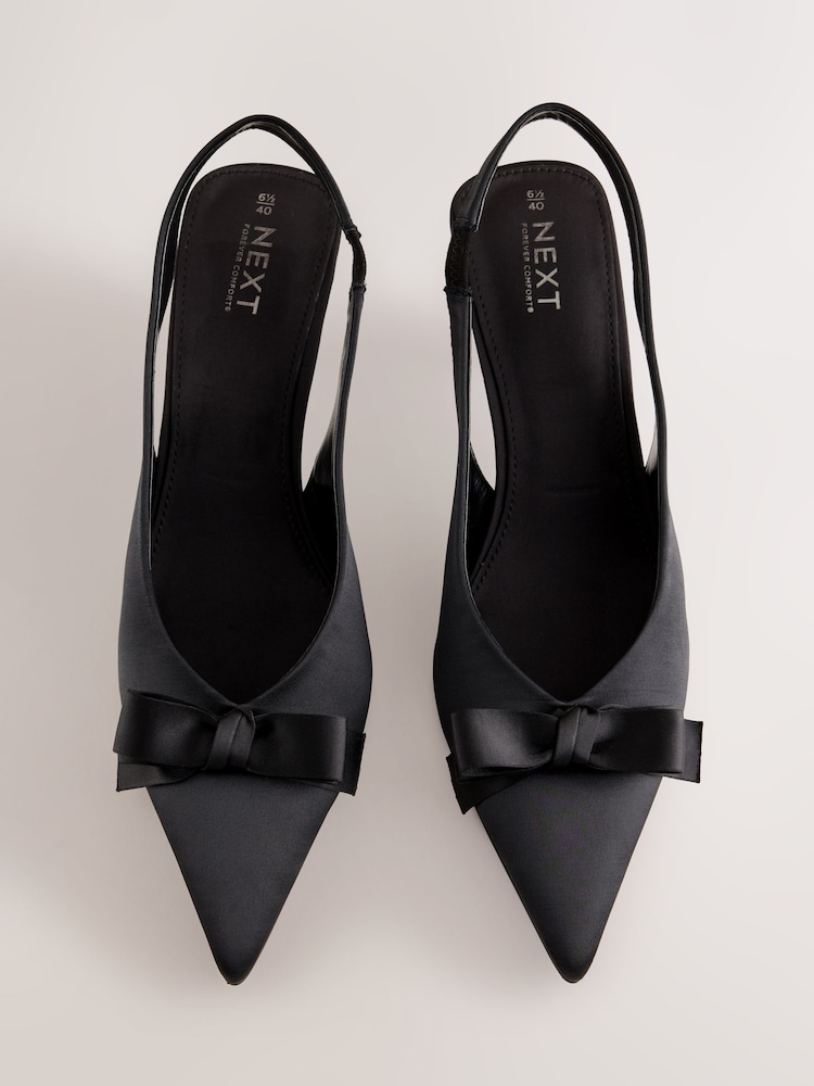 Black Forever Comfort® Satin Bow Slingback Heels - Image 2 of 6 Black Forever Comfort® Satin Bow Slingback Heels - Image 2 of 6
